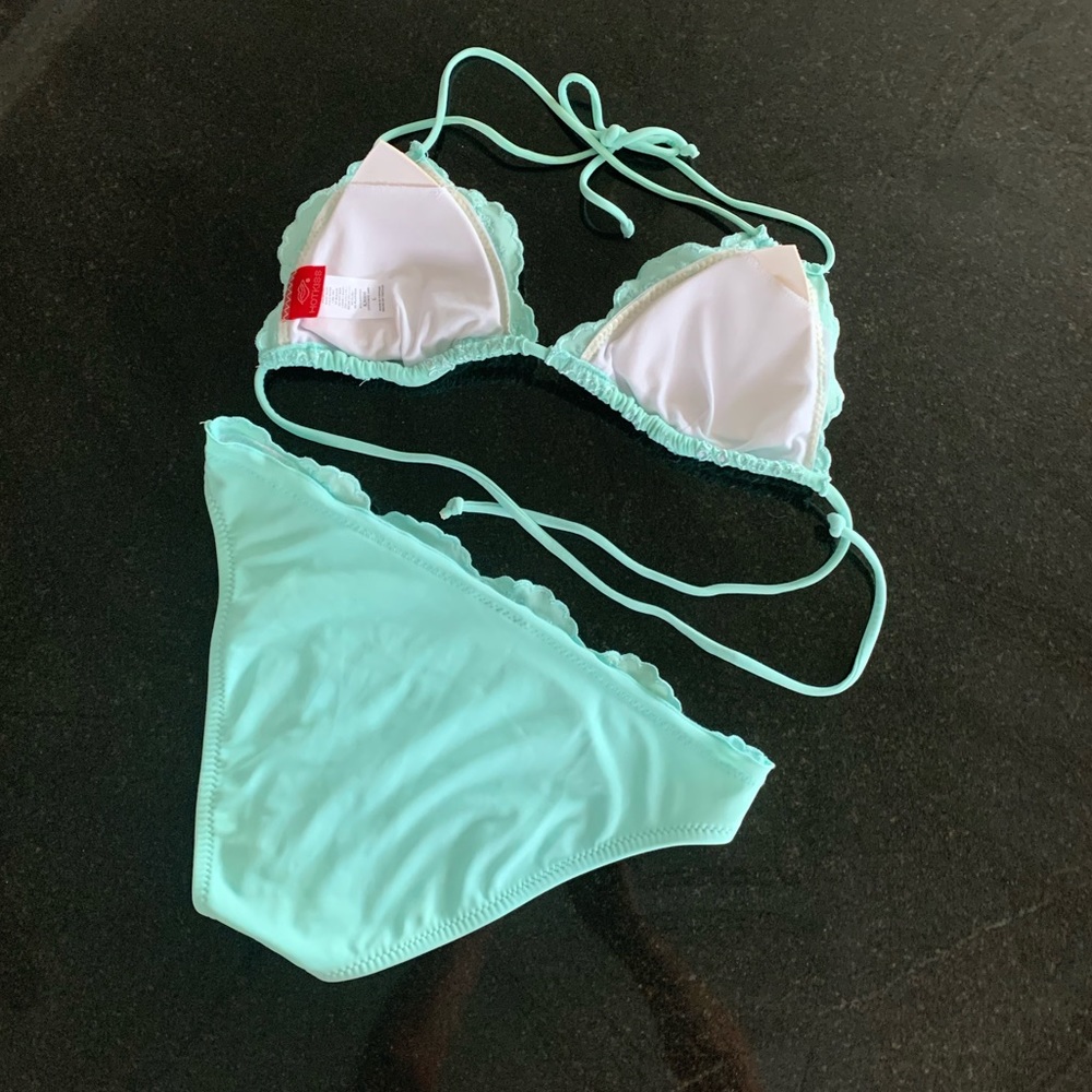 Vintage Hot Kiss tiffany blue beaded bikini set - Picture 3 of 8